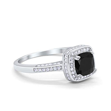 Vintage Style Engagement Ring Cushion Simulated Black CZ 925 Sterling Silver